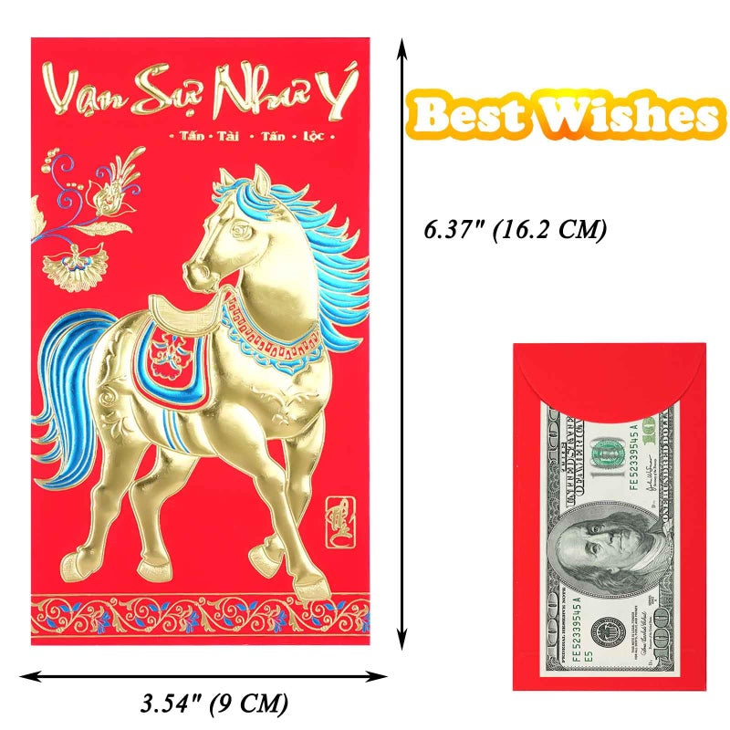ETHOON Vietnamese Red Envelopes Chinese Asia Lunar New Year Decorations Lucky Money Envelope Pocket Year of the Horse 2026 Li Xi for Cash 30 Pcs Red - Image 3