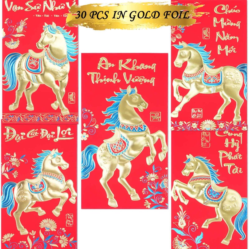 ETHOON Vietnamese Red Envelopes Chinese Asia Lunar New Year Decorations Lucky Money Envelope Pocket Year of the Horse 2026 Li Xi for Cash 30 Pcs Red - Image 1