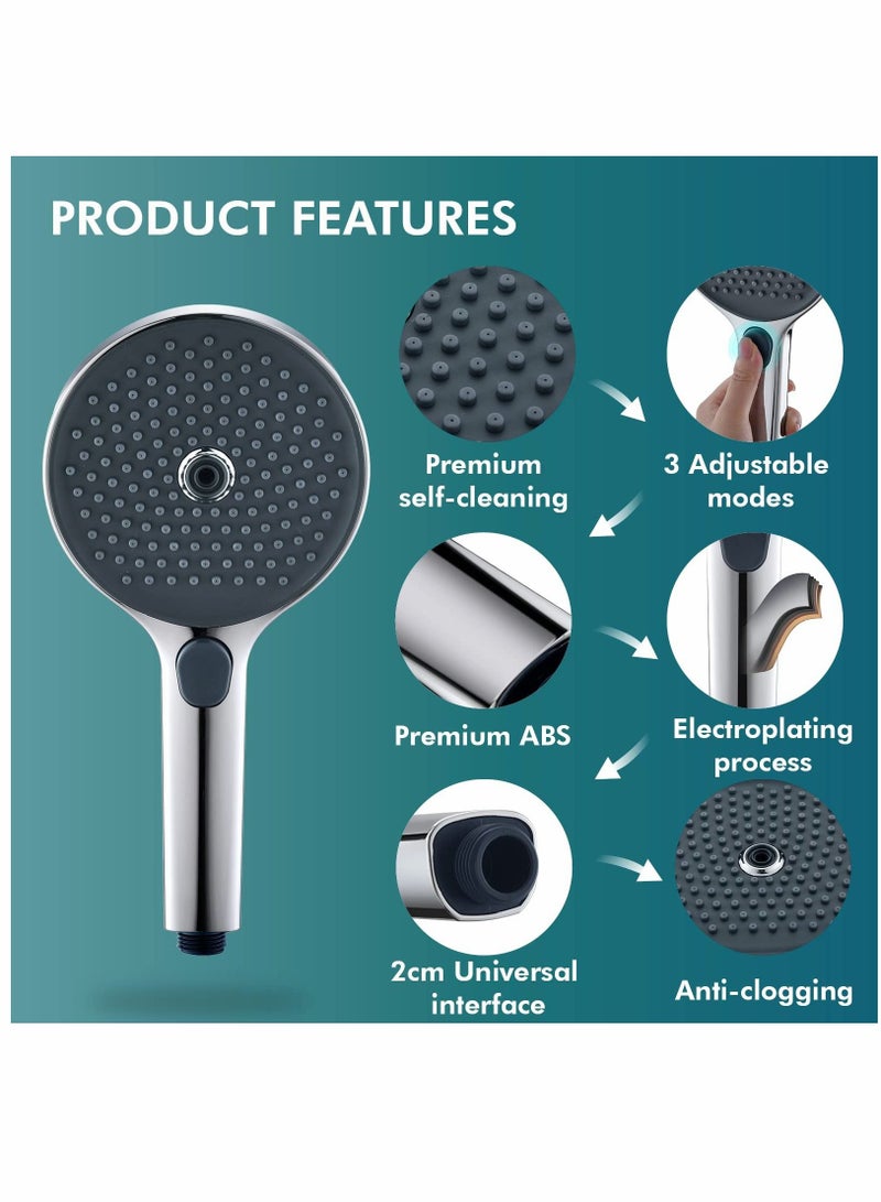 Shower Head - High-Pressure Heads, Powerful Head, Water Saving Head，3 Adjustable Spray Modes Easy Limescale Removal(Chrome) - Image 3