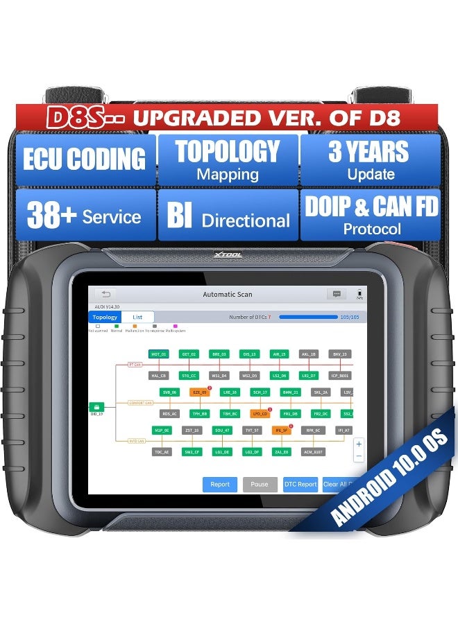 XTOOL XTOOL D8S Bidirectional Scan Tool 2025 Upgraded Ver. of D8 Scanner, OBD2 Scanner Diagnostic Tool, Topology Mapping, ECU Coding, 38+ Resets, FCA, CAN FD&DoIP, All System Scanner for Car, 3-Year Update  - Image 1