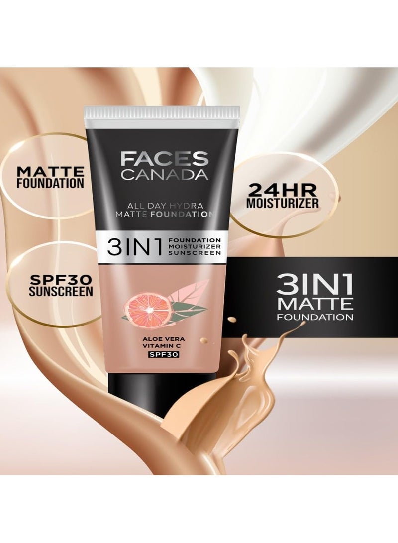 Facescanada All Day Hydra Matte Cream Foundation-Mini|3-In-1 Foundation+Moisturizer+Spf 30|24 Hr Aloe Hydration&Vitamin C|10Hr Long Wear|Medium To High Buildable Coverage|Absolute Ivory,18Ml - Image 3