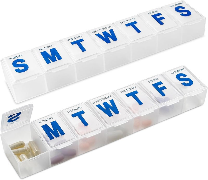 MEDca Weekly Pill Organizer - (Pack of 2) Extra Large Vitamin Container with Jumbo Easy to Read Letters, BPA Free - Daily Travel 7 Day Medication Pill Box Case - Image 1