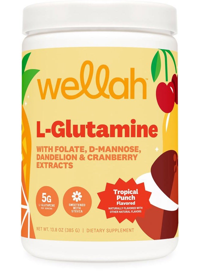 Wellah Tropical Punch L-Glutamine Powder (50 Servings) - 5g L-Glutamine Per Serving, Sweetened with Stevia - Image 1