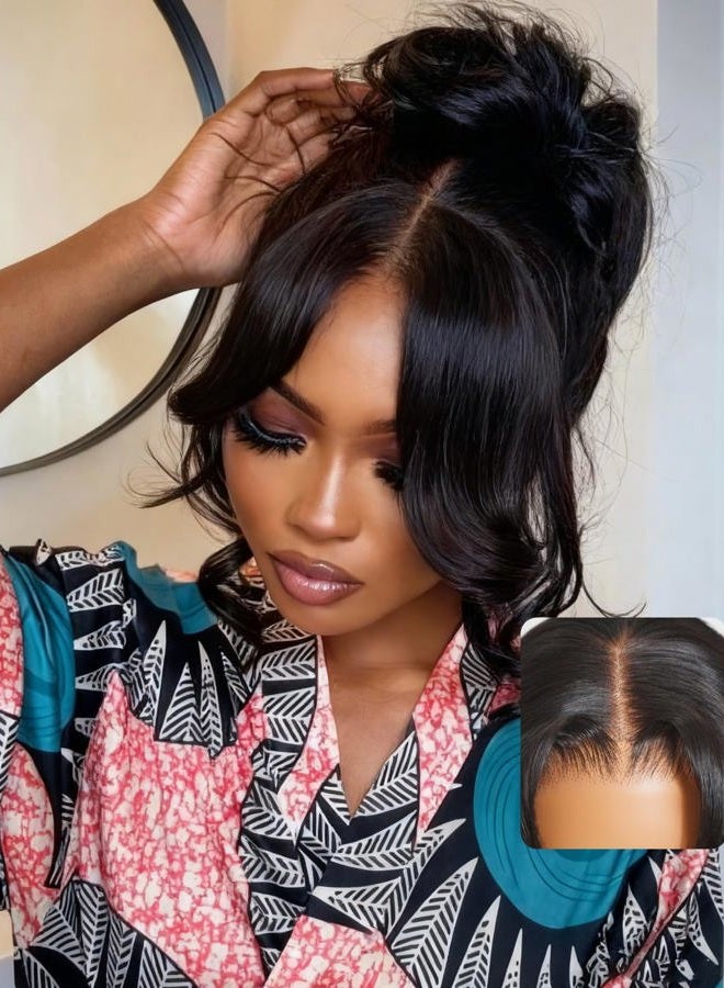 UNICE Real Scalp Glueless Wig Human Hair Pre Plucked Pre Cut 13x4 HD Lace Front Wigs Human Hair Loose Wave with Face Framing Curtain Bangs Bleached Knots Natural Hairline 150% Density 18 inch - Image 1