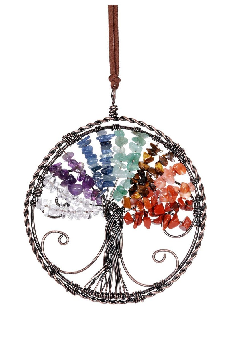 PESOENTH 7 Chakra Tree of Life Dream Catcher Crystals and Healing Stones Dreamcatcher Bedroom Wall Hanging Ornament Gifts for WomenWindow Car Hanging Decorations Home Decor