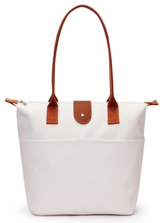 DIXEIGHT Nylon Tote Bag Women Zipper Shoulder Purse Large Hobo Top Handle Foldable Handbags for Work Travel Shopping, Beige, Large - Image 1