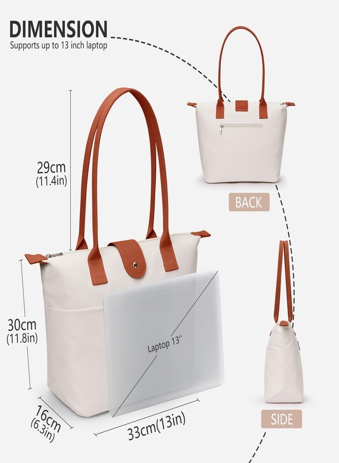 DIXEIGHT Nylon Tote Bag Women Zipper Shoulder Purse Large Hobo Top Handle Foldable Handbags for Work Travel Shopping, Beige, Large - Image 5