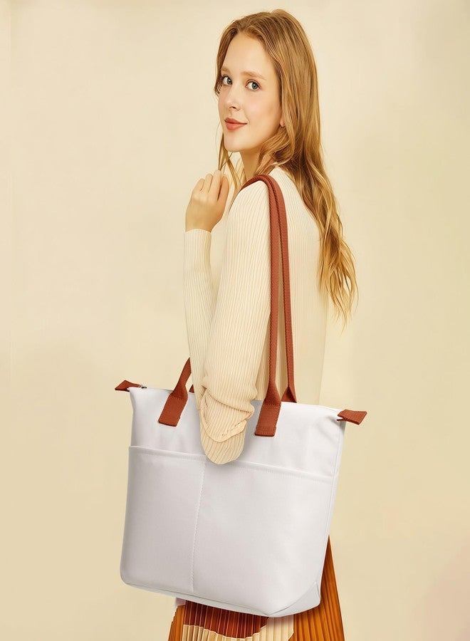 DIXEIGHT Nylon Tote Bag Women Zipper Shoulder Purse Large Hobo Top Handle Foldable Handbags for Work Travel Shopping, Beige, Large - Image 4