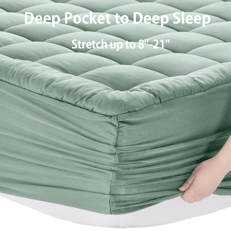 EASELAND Queen Size Mattress Pad Pillow Top Mattress Cover Quilted Fitted Mattress Protector 8-21" Deep Pocket Cooling Mattress Topper (60x80 Inches, Pale Aqua) - Image 5
