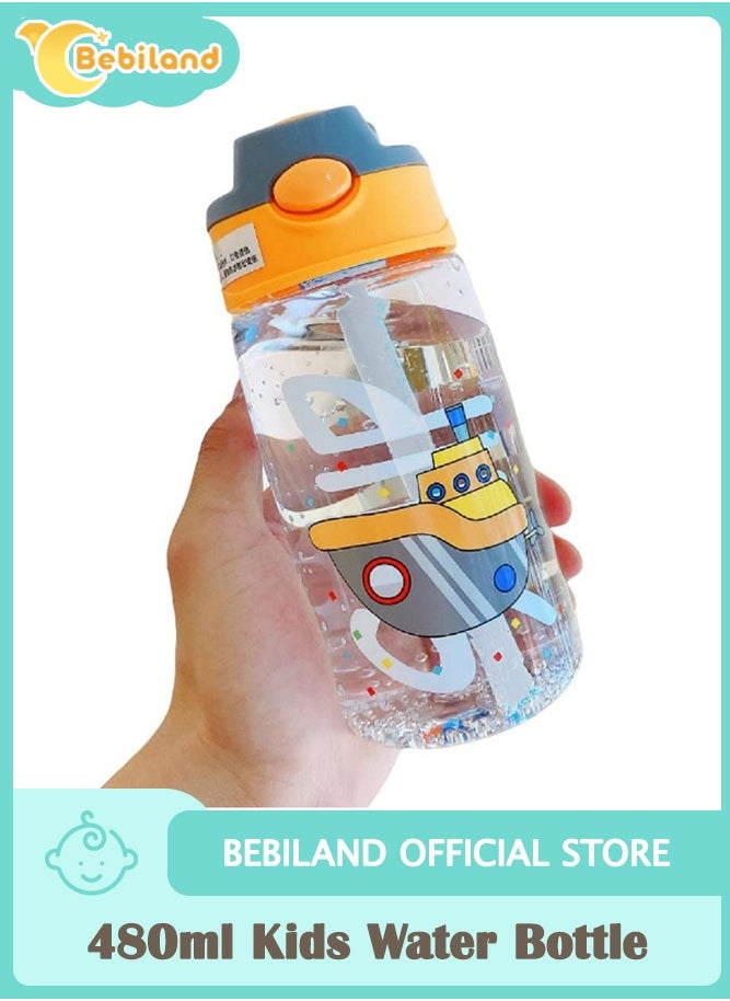 Bebiland - 480ml Kids Drinking Water Bottle with Straw, Toddler Cup, Leakproof BPA free Durable Plastic Bottle, Kids Gift for School (Orange) - Image 1