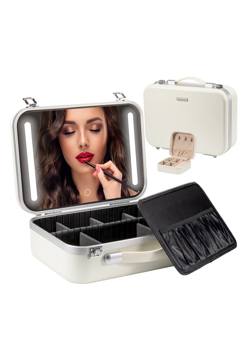 Portable Makeup Organizer with Large LED Lighted Mirror, Adjustable Dividers, Waterproof Travel Case for Professional Accessories and Tools - Coetic Makeup Train Box. - Image 1