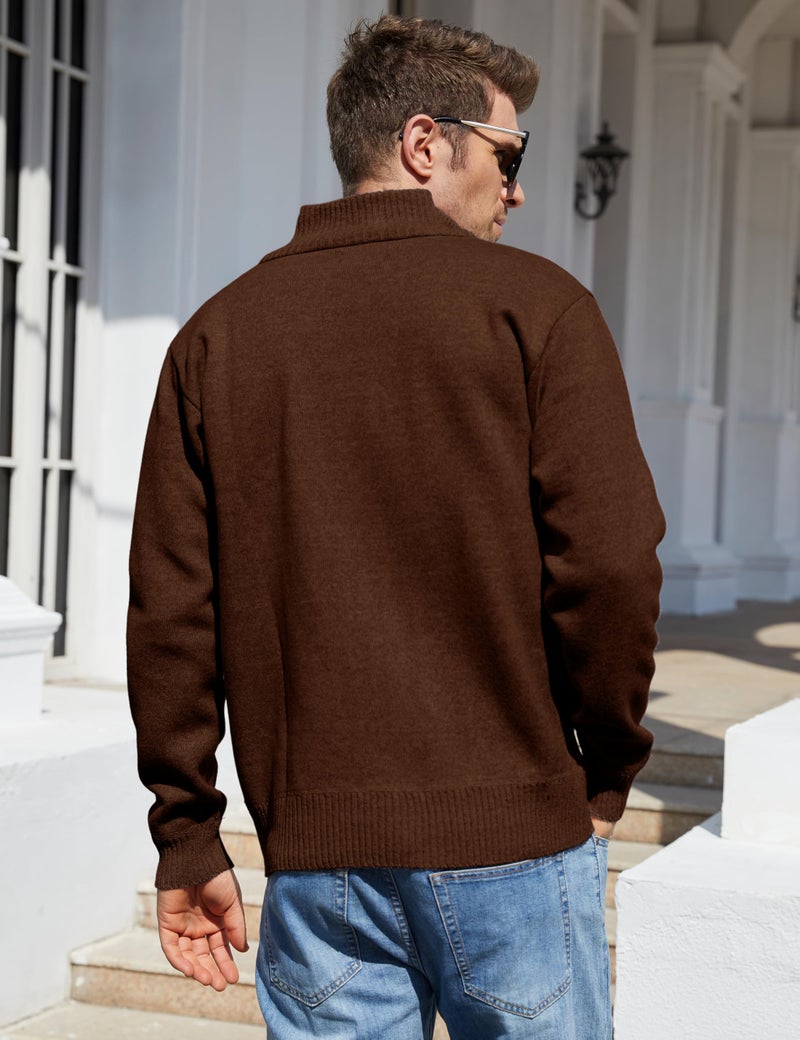 Yeokou Men's Casual Slim Full Zip Thick Knitted Cardigan Sweaters with Pockets(Brown-S) - Image 3