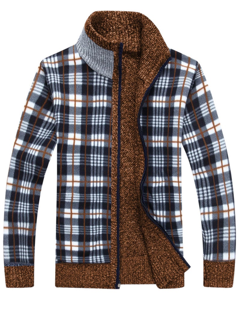 Yeokou Men's Casual Slim Full Zip Thick Knitted Cardigan Sweaters with Pockets(Brown-S) - Image 5