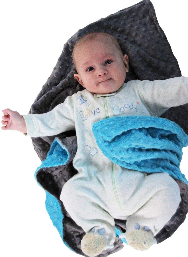 Snuggle Stuffs Reversible Unisex Children's Soft Baby Blanket Minky Dot (Turquoise/Grey) - Image 4