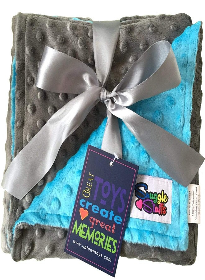 Snuggle Stuffs Reversible Unisex Children's Soft Baby Blanket Minky Dot (Turquoise/Grey) - Image 1
