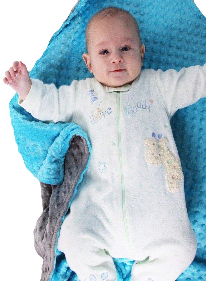 Snuggle Stuffs Reversible Unisex Children's Soft Baby Blanket Minky Dot (Turquoise/Grey) - Image 3