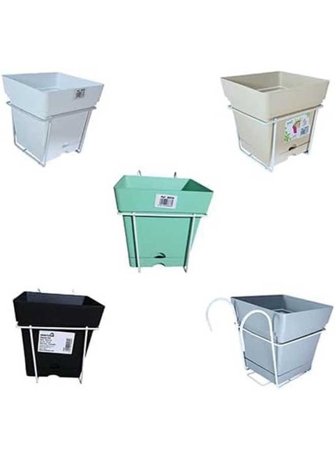 18cm Square Colorful Planter Pots with Built-in Saucer and Metal Hanging Brackets - 5 Pack