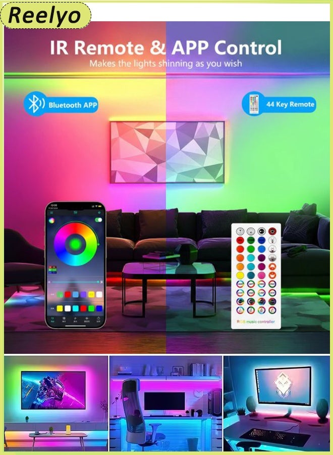 ريليو مجموعة أشرطة إضاءة LED ذكية بطول 10 أمتار، إضاءة خلفية للتلفزيون، تحكم ذكي في مستوى الصوت، 16 مليون لون RGB مع مزامنة الموسيقى، مقاومة للماء وتحكم مزدوج ساطع (تطبيق بلوتوث + جهاز تحكم عن بعد بالأشعة تحت الحمراء)، أشرطة إضاءة LED مرنة قابلة للقص أسفل الخزانة لغرفة النوم والمطبخ وديكور مرآة الزينة المنزلية وخزانة غرفة النوم وديكور القارب وحلبة الرقص والحفلات وأجواء الديسكو، قابس المملكة المتحدة، سهل التركيب - Image 4