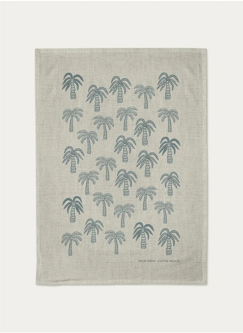 Little Majlis Linen tea towel, Palm Oasis, teal