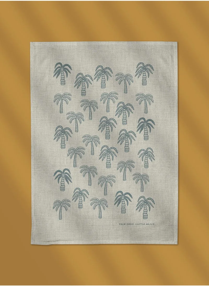 Little Majlis Linen tea towel, Palm Oasis, teal