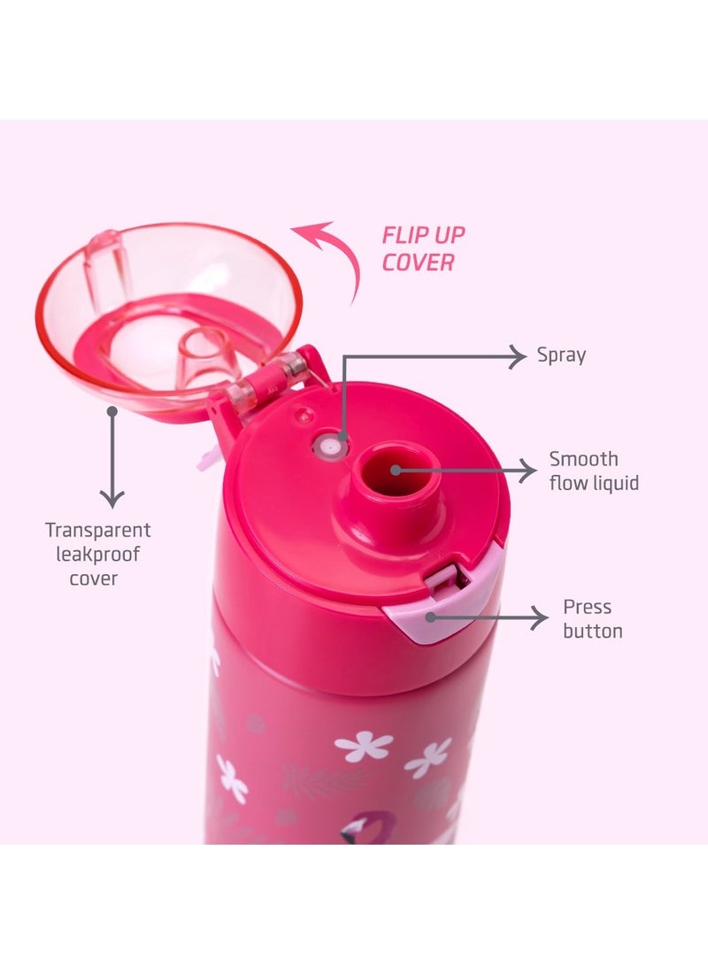 Eazy Kids زجاجة مياه معزولة مزدوجة الجدار من الفولاذ مع بخاخ باللون الوردي الاستوائي، 640 مل - Image 3