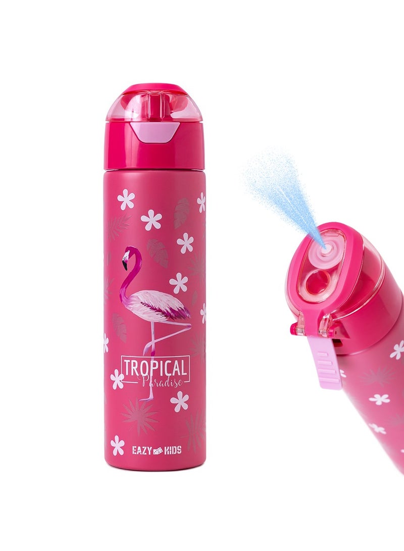 Eazy Kids زجاجة مياه معزولة مزدوجة الجدار من الفولاذ مع بخاخ باللون الوردي الاستوائي، 640 مل - Image 1