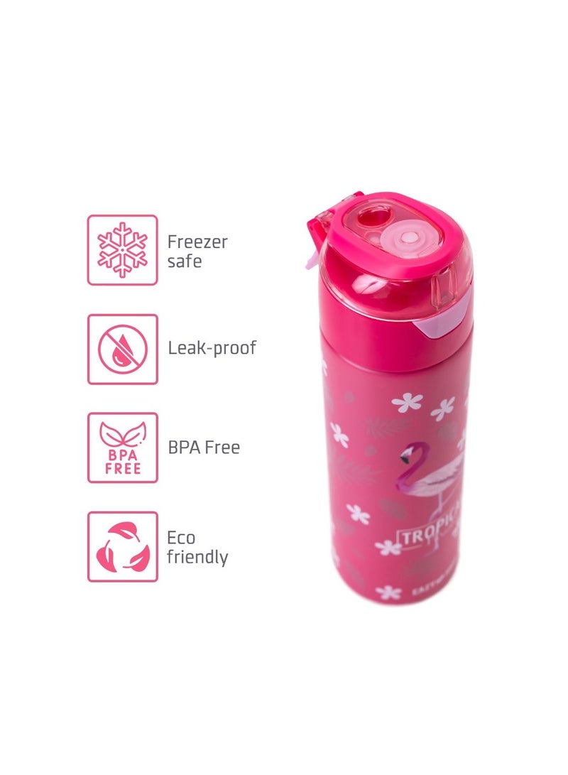 Eazy Kids زجاجة مياه معزولة مزدوجة الجدار من الفولاذ مع بخاخ باللون الوردي الاستوائي، 640 مل - Image 4