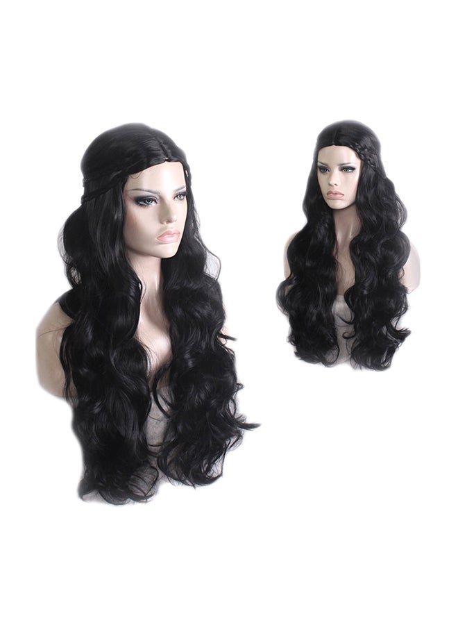 NIBEMINENT Long Wavy Curly Wig With Braids Black - Image 1