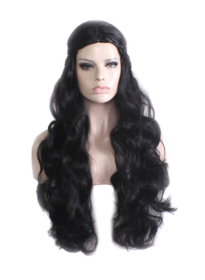 NIBEMINENT Long Wavy Curly Wig With Braids Black - Image 2