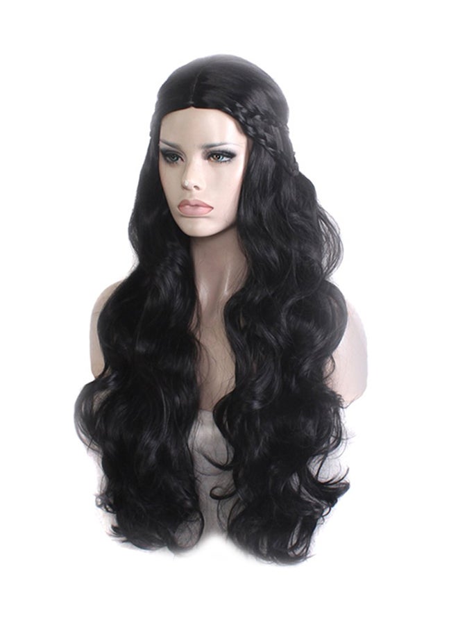 NIBEMINENT Long Wavy Curly Wig With Braids Black - Image 3