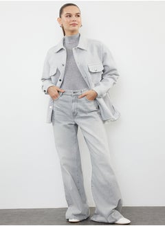 trendyol Stone Oversize Stamp Shacket Slim Jacket Coat TWOAW25MO00077  - Image 1
