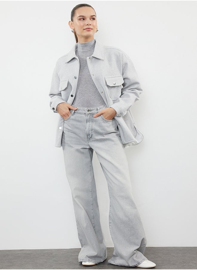 trendyol Stone Oversize Stamp Shacket Slim Jacket Coat TWOAW25MO00077  - Image 1