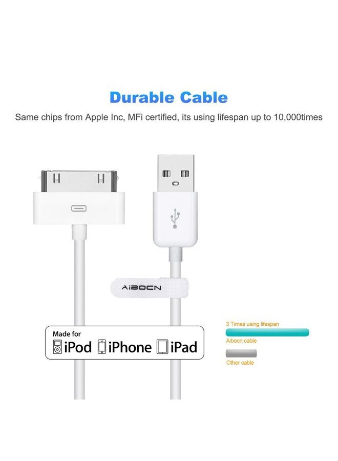 Aibocn كابل دوك للشحن والمزامنة معتمد من MFi بموصل 30 دبوس لجهاز iPhone 4 4S / iPad 1 2 3 / iPod Nano / iPod Touch - أبيض - Image 2