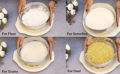 Xtend Smart Stainless Steel 4 in 1 Interchangeable sieves for Wheat Rice Atta Maida Sieve (Silver Pack of 5) - Image 5