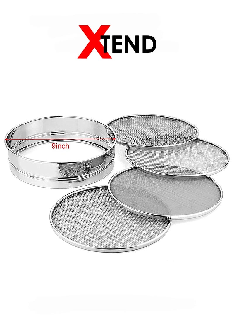 Xtend Smart Stainless Steel 4 in 1 Interchangeable sieves for Wheat Rice Atta Maida Sieve (Silver Pack of 5) - Image 4