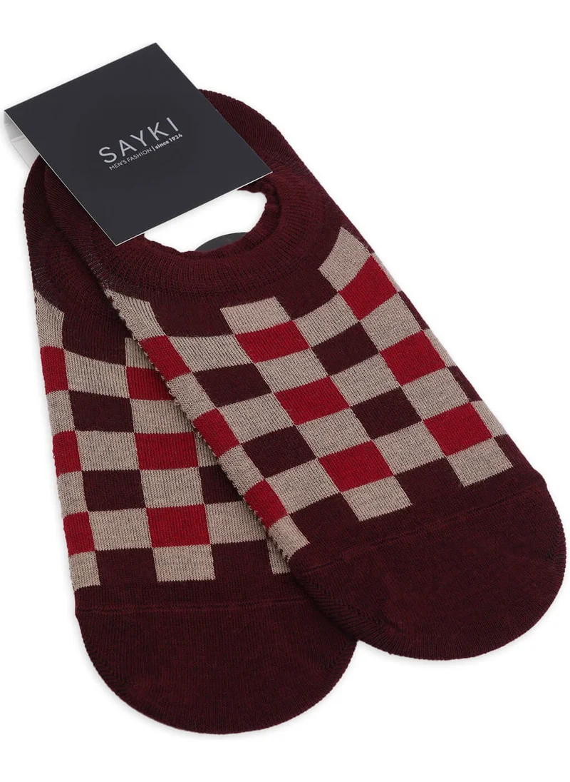 Hatemoğlu Claret Red Double Cotton Plaid Ballerina Socks