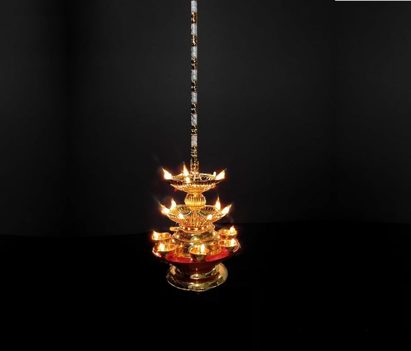 Nabhya مصباح كهربائي معلق نابها 19 عميق مزدوج الخطوة 3 طبقات ضوء ديبام بوجا مصباح أرز LED لمعبد المنزل ديبام لتزيين المنزل مصباح كهربائي 19 عميق عبوة من 1 - Image 1