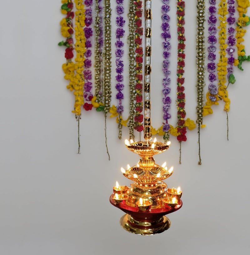 Nabhya مصباح كهربائي معلق نابها 19 عميق مزدوج الخطوة 3 طبقات ضوء ديبام بوجا مصباح أرز LED لمعبد المنزل ديبام لتزيين المنزل مصباح كهربائي 19 عميق عبوة من 1 - Image 4