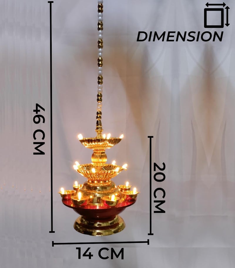 Nabhya مصباح كهربائي معلق نابها 19 عميق مزدوج الخطوة 3 طبقات ضوء ديبام بوجا مصباح أرز LED لمعبد المنزل ديبام لتزيين المنزل مصباح كهربائي 19 عميق عبوة من 1 - Image 5