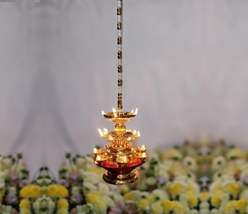 Nabhya مصباح كهربائي معلق نابها 19 عميق مزدوج الخطوة 3 طبقات ضوء ديبام بوجا مصباح أرز LED لمعبد المنزل ديبام لتزيين المنزل مصباح كهربائي 19 عميق عبوة من 1 - Image 3