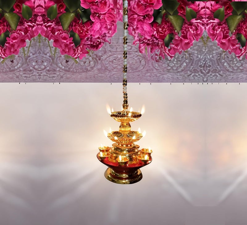 Nabhya مصباح كهربائي معلق نابها 19 عميق مزدوج الخطوة 3 طبقات ضوء ديبام بوجا مصباح أرز LED لمعبد المنزل ديبام لتزيين المنزل مصباح كهربائي 19 عميق عبوة من 1 - Image 2