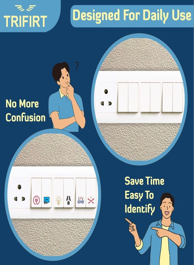 TRIFIRT 600 Switch Board Button Self Adhesive Stickers for Plastic Surface for Home,40+ Icons for Fan Light Fridge AC,4 in 1 Gold,Rose Gold,B/W & Colourful Labels for Switchboard,1.5 cm - Image 5