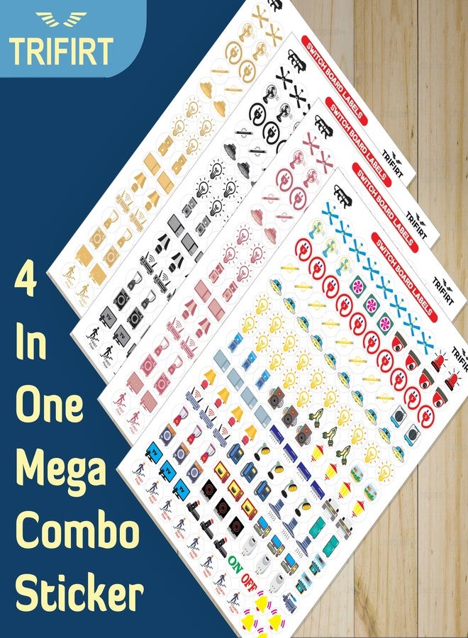 TRIFIRT 600 Switch Board Button Self Adhesive Stickers for Plastic Surface for Home,40+ Icons for Fan Light Fridge AC,4 in 1 Gold,Rose Gold,B/W & Colourful Labels for Switchboard,1.5 cm - Image 4