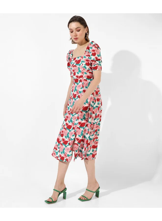 Campus Sutra Floral Puff-Sleeve Dress