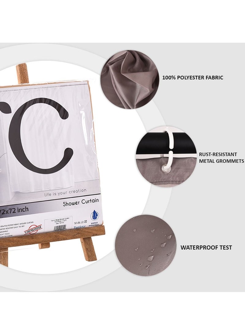 Zeenah Furniture Solid Stone Color Shower Curtain Heavy Duty Design With 12 Grommets And Hooks 180 x 180cm - Image 4