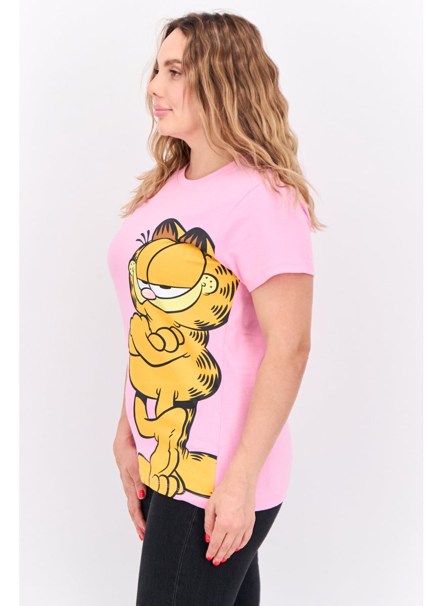 nickelodeon - Women Crew Neck Short Sleeves Garfield T-Shirt, Pink Combo - Image 1
