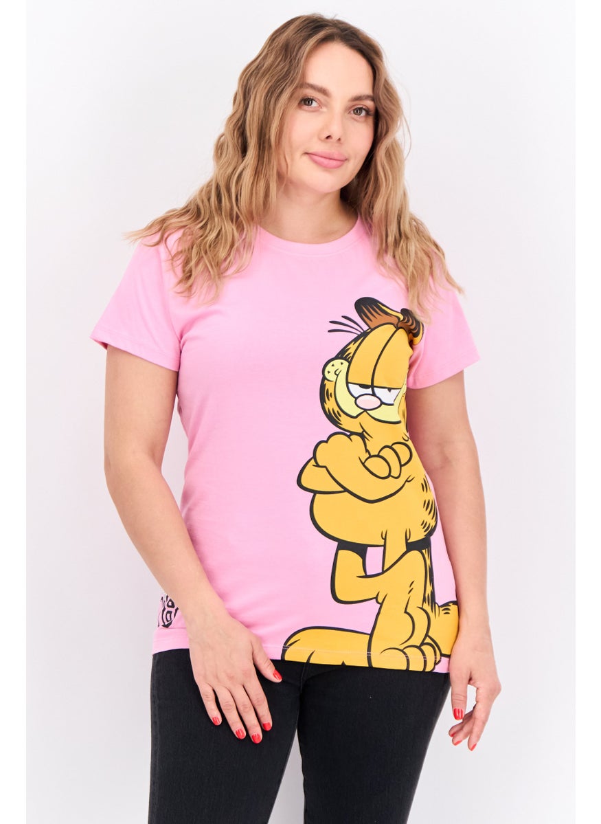 nickelodeon - Women Crew Neck Short Sleeves Garfield T-Shirt, Pink Combo - Image 1
