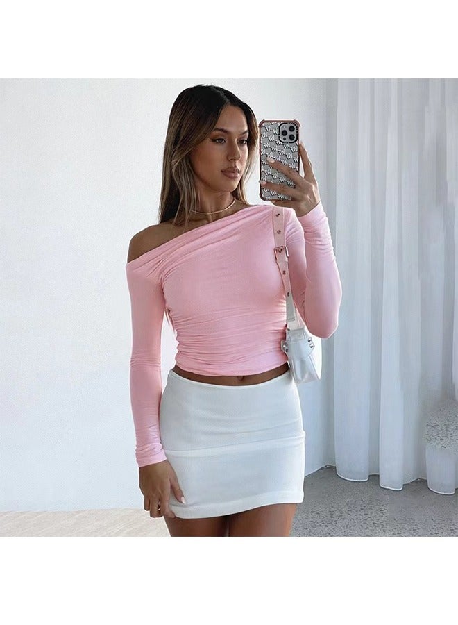NIBEMINENT Oblique Shoulder Asymmetry Long Sleeve T-Shirt - Image 2