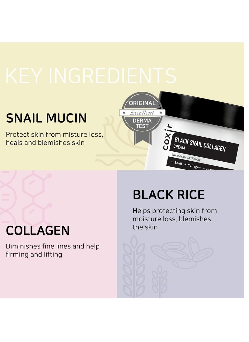 coxir [coxir] BLACK SNAIL COLLAGEN CREAM [30ml/1.01 fl.oz(Pack of 1)] Black-3-Complex: Black Rice, Bean, Sesame, Snail Mucin, Collagen, Peptide l Repairing&Firming l Korean Skin Care  - Image 3