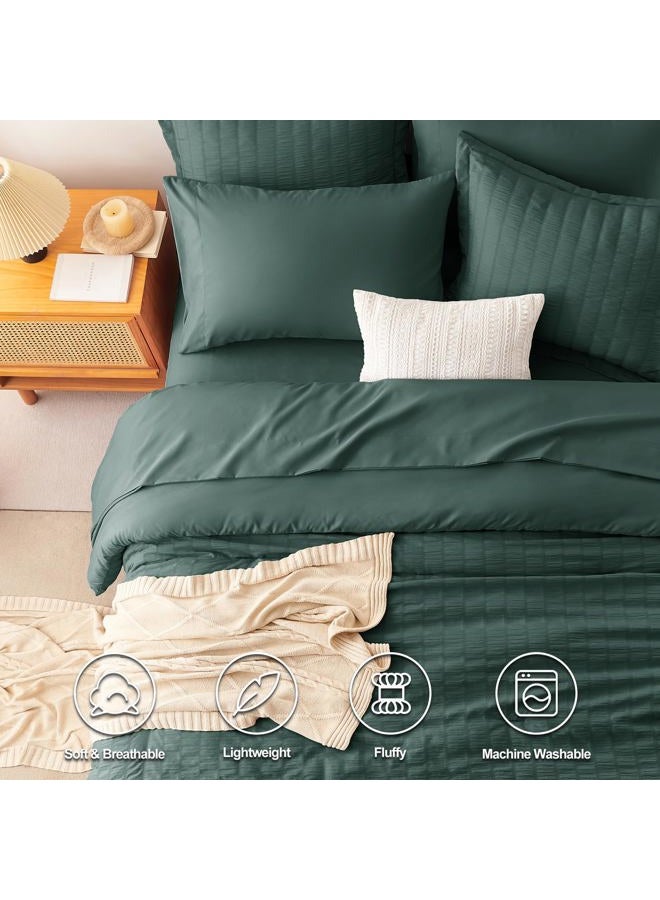 CozyLux King Size Comforter Set Forest Green Seersucker 7 Pieces Bed in a Bag King Comforter Set with Sheets, Luxury Bedding Set with Down Alternative Comforter, Sheets, Pillowcases & Shams All Season - Image 2
